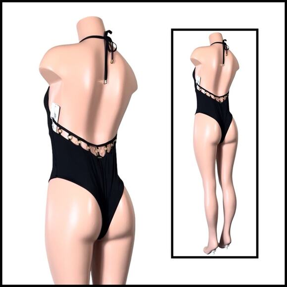 Beach Bunny Black Ireland Coated Rings One Piece SZ M $249 - Picture 6 of 11
